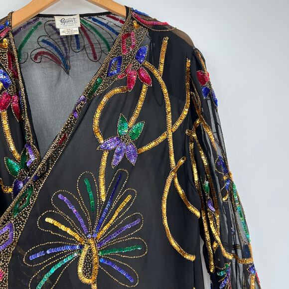 Vintage 1980s Long Sheer Sequin Beaded Duster Coat - Picture 4 of 9